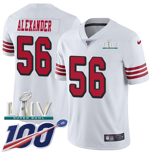 San Francisco 49ers Nike #56 Kwon Alexander White Super Bowl LIV 2020 Rush Men Stitched NFL Limited 100th Season Jersey